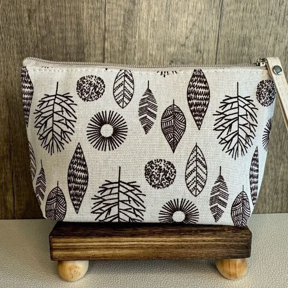 Canvas Neutral Boho Plants Trees Makeup Bag Cosmetics Bag NEW Boho Travel Case